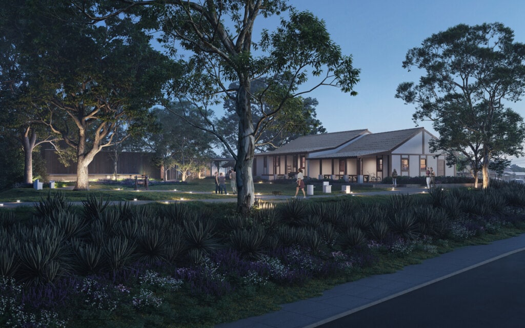 A visual a partir do norte, no sentido bairro-centro da Avenida Feitoria, revela a proposta de projeto de associar uma estratégica seleção de espécies não transponíveis para plantio a cercamento de baixa altura para que se consiga preservar ao máximo uma visual livre para a edificação tombada e seu jardim. Certamente uma vista memorável, capaz de caracterizar um bairro inteiro. 