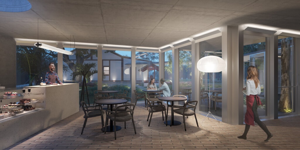 The café offers the pleasant experience of taking a few minutes to enjoy the view of the garden and the house. Its position on the avenue is ideal from a commercial point of view.