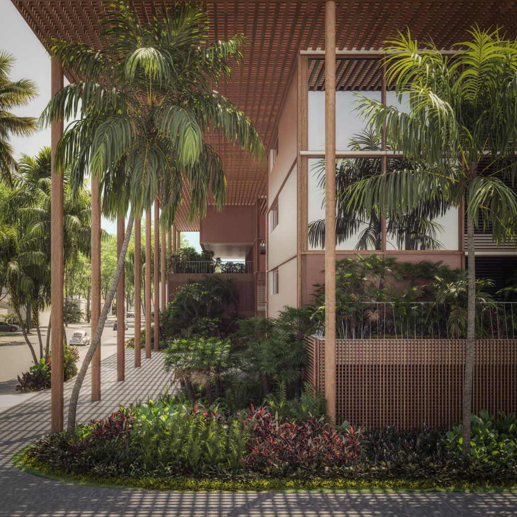 The landscape design reinforces regional identity, increases the overall resilience of the complex, and reduces maintenance requirements.